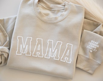 Personalized Mama Sweatshirt with Kid Names on Sleeve, Mothers Day Gift, Birthday Gift for Mom, New Mom Gift, Minimalist Cool Mom Sweater