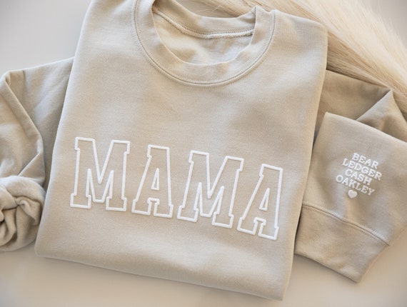 Personalized Mama Sweatshirt with Kid Names on Sleeve, Mothers Day Gift, Birthday Gift for Mom, New Mom Gift, Minimalist Cool Mom Sweater