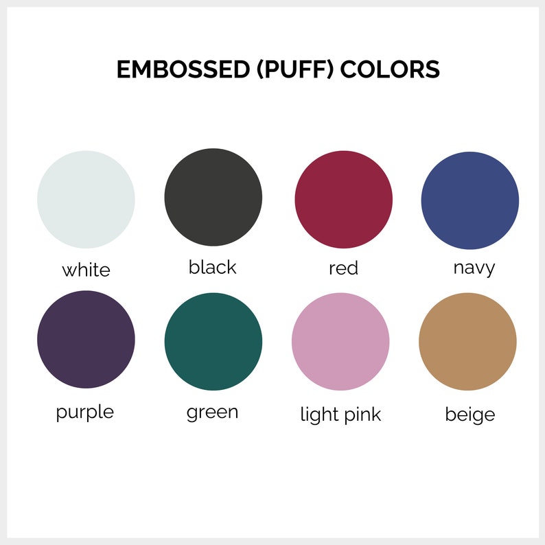 Puede incluir: Una tabla de colores que muestra ocho colores diferentes, incluyendo blanco, negro, rojo, azul marino, morado, verde, rosa claro y beige. Los colores est&aacute;n etiquetados debajo de cada c&iacute;rculo.