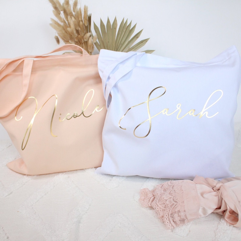 Bridesmaid Tote Set of 6, 7, 8, 9 YOU CHOOSE QTY Bridesmaid Tote Bag Set of 6, 7, 8, 9 Maid of Honor Tote Personalized Canvas Tote Bag Gift image 1