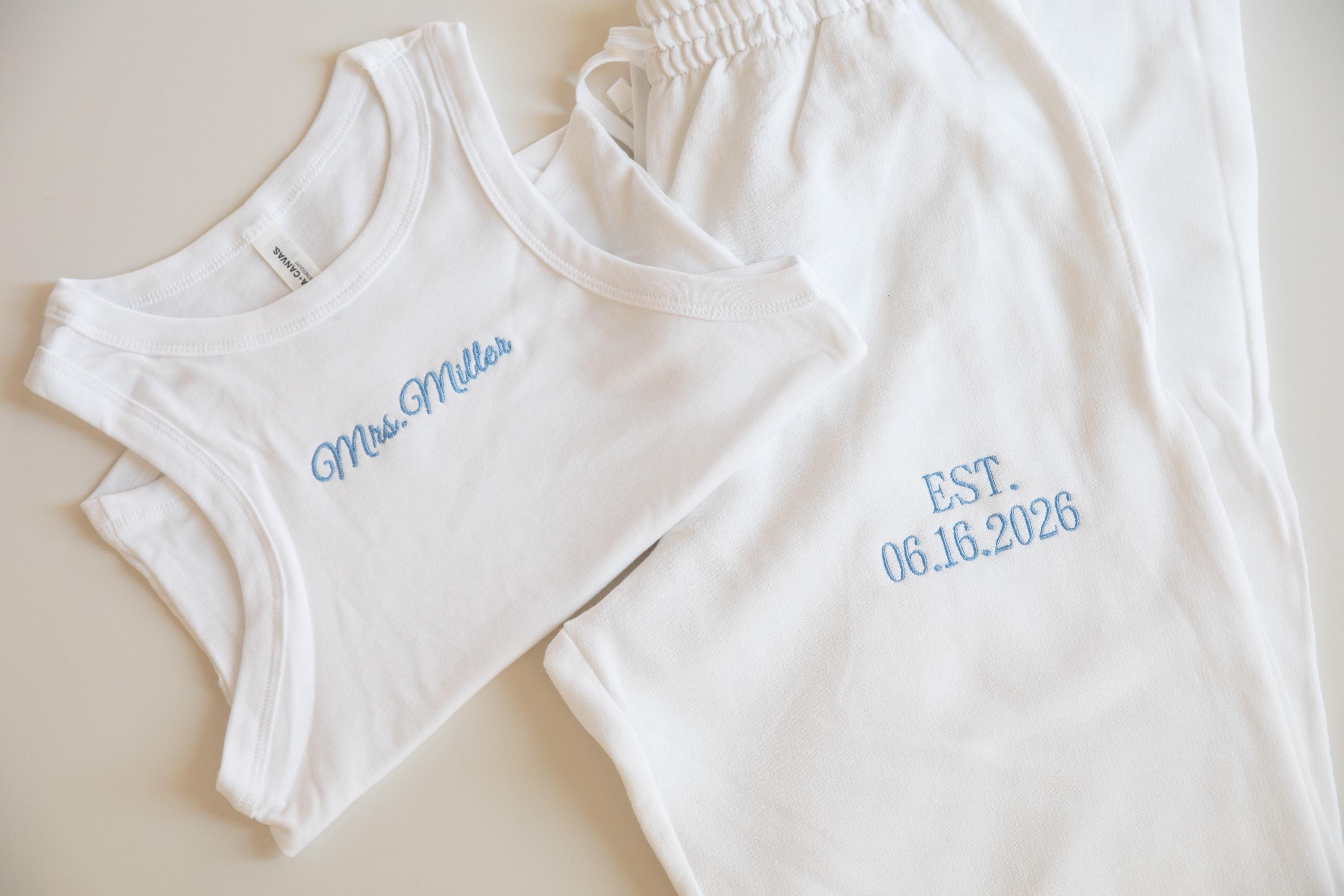 Mrs. Pajama Set, Mrs Tank & Joggers, Bridal Pjs, Bride Pajamas, Mrs. Set, Bridal Shower Outfit, Engagement Gift for Her, Embroidered