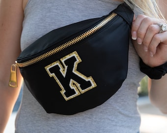 Nylon Fanny Pack with Patches Waist Purse Waist Bag Bachelorette Party Fanny Packs Varsity Letter Patches Bridesmaid Gift for Her Initials