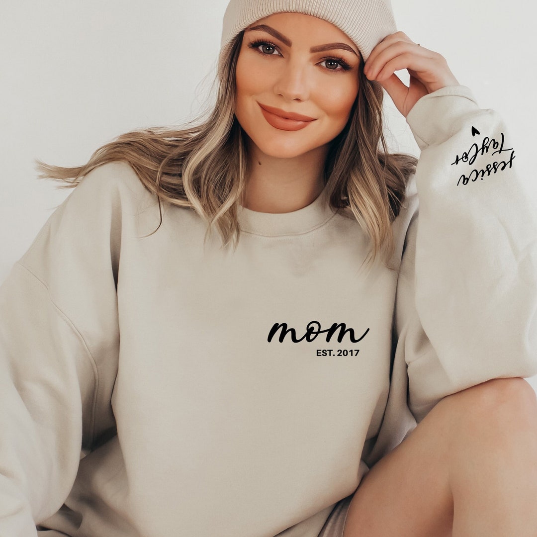 Personalized Mama Sweatshirt With Kids Names Sleeve, Custom Momma