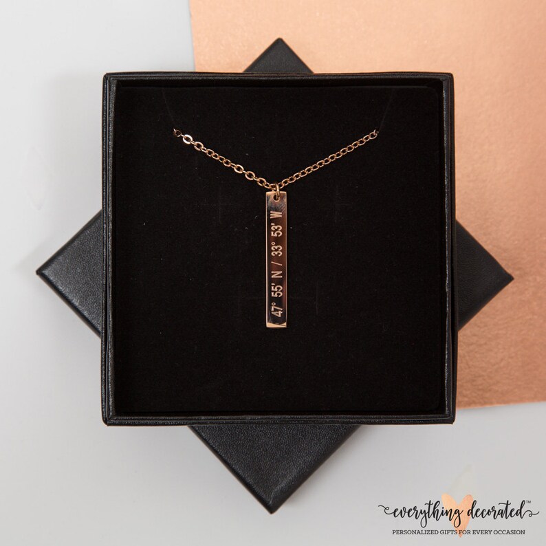 Bridesmaid Gift Dainty Personalized Gold Bar Silver Bar Necklace Engraved Long Charm Dainty Roman Numeral Necklace