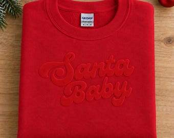 Santa Baby Christmas Sweatshirt, Retro Puff Print Crewneck, Holiday Party Outfit, Christmas Gift for Her