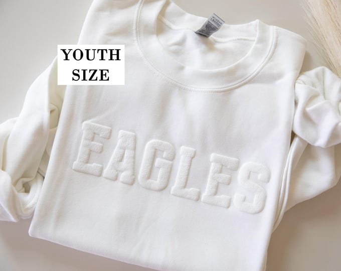 YOUTH Custom Team Name Sweatshirt, Mascot Sweatshirt Puff Print, Embossed Print, Gift for Mom, Christmas Gift Idea, School Spirit Sweatshirt