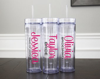 CLEARANCE Bridesmaid Tumbler, Bridal Party Tumbler, Skinny Tumbler, Bridesmaid Gift WITH TITLES