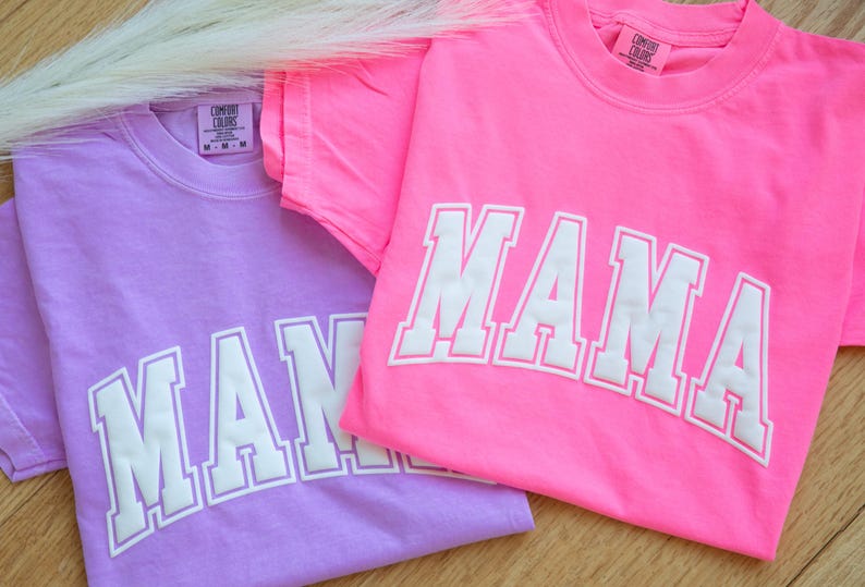 Mama TShirt Neon Pink Comfort Colors Mama Shirt for Mothers Day Cool Mom Shirt Personalized Gift for Mom Mothers Day Mom Life New Mom Gift Neon Puff Mama shirt gift for mom gifts for mom puff print MAMA shirts