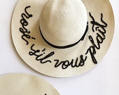 Custom Sequin Lettering Straw Sun Beach Hat - Rosé S'il Vous Plaît -
