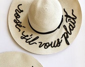 Chapeau personnalisé Sequin lettrage paille soleil plage - Rosé s’il Vous Plaît-