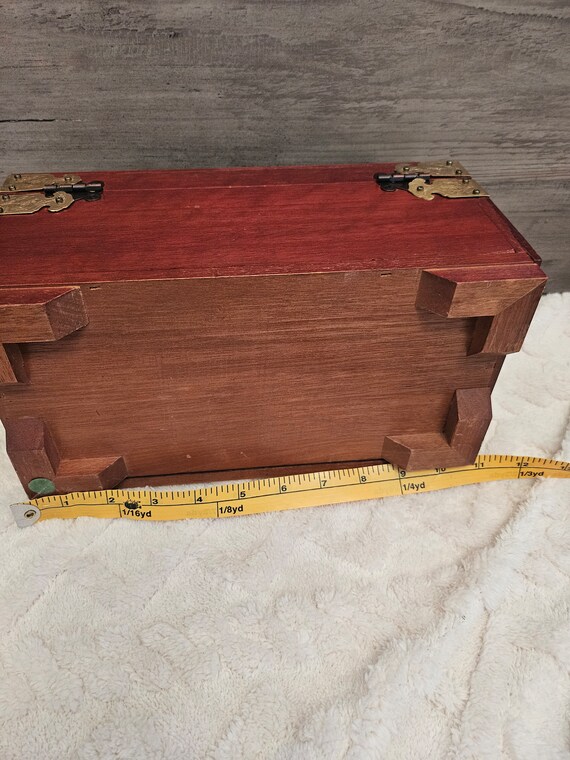 Large Vintage Chinese Wood Box Jewelry Metal acce… - image 2