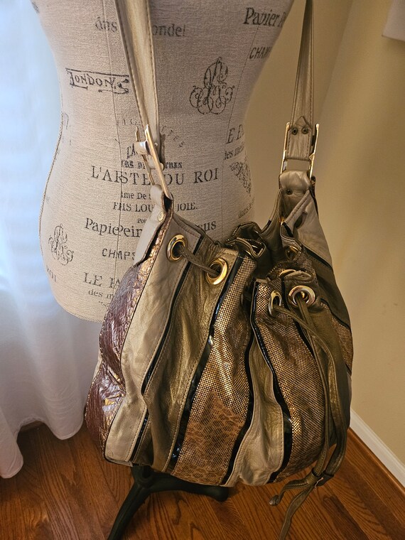 Vintage Jungle Leather Draw String Cinch Tote Slo… - image 5