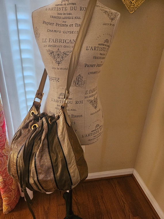 Vintage Jungle Leather Draw String Cinch Tote Slo… - image 2