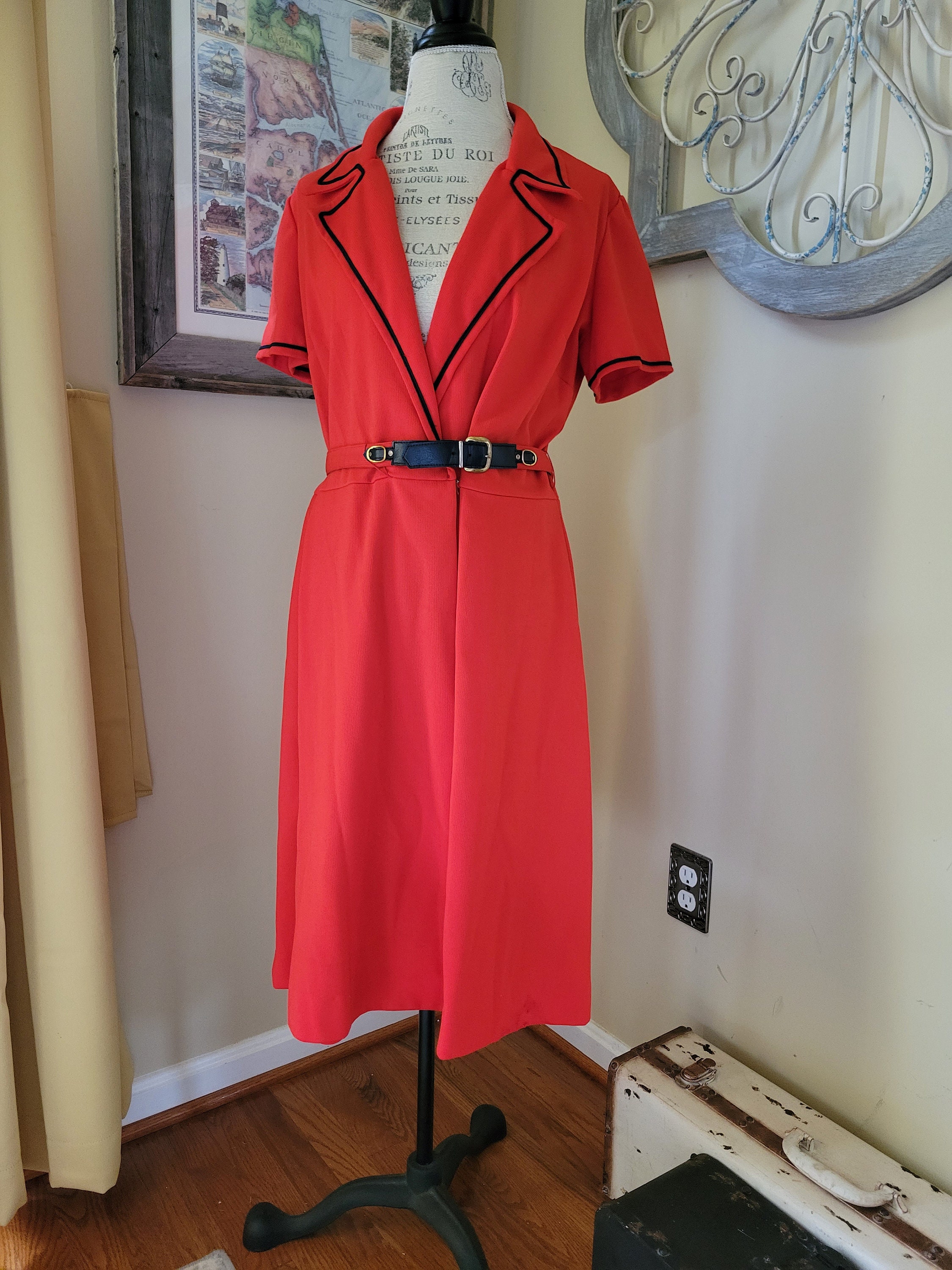 Red Belted Dress - Etsy Red Belted Dress - Etsy