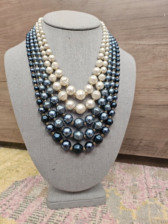 Gorgeous Stacked Faux Pearl Beaded Necklace Multi… - image 1