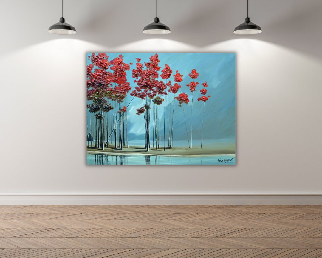 Printable Red Tree Wall Art Blue Wall Art Botanical Wall Etsy