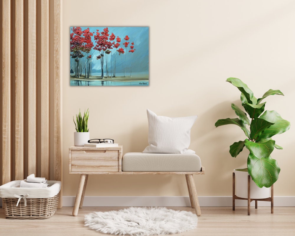 Printable Red Tree Wall Art Blue Wall Art Botanical Wall Etsy