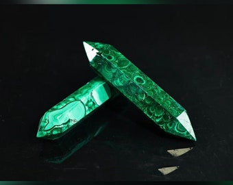 YUANWELLNESS: One Pair of Malachite Healing Points’ Sticks, Two Pieces, Healing and Meditation Stone