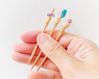 YUAN WELLNESS: Handmade Copper Teishin with Crystal for Acupuncture, Acupressure, Convenient Healing Tool
