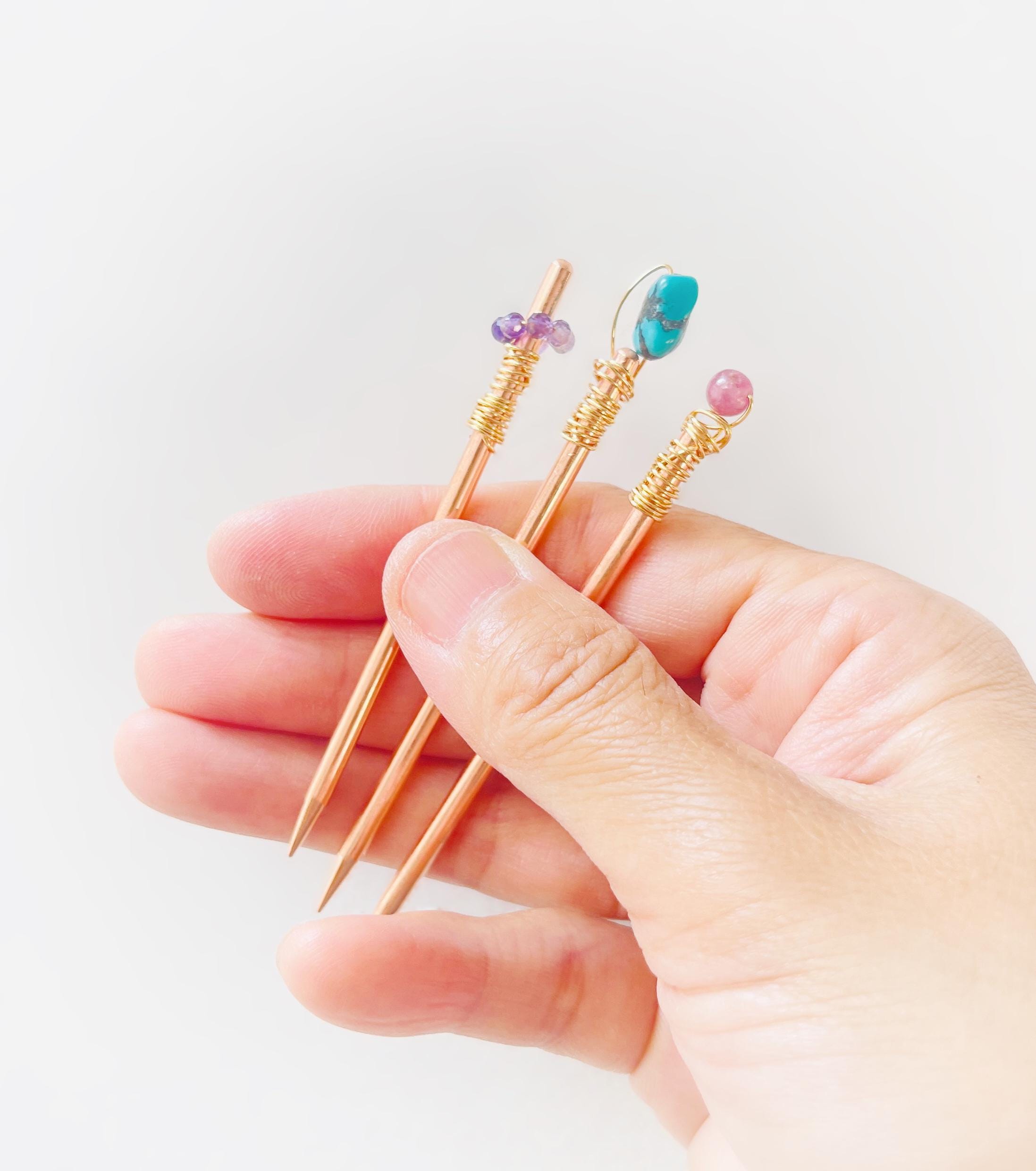 YUAN WELLNESS: Handmade Copper Teishin with Crystal for Acupuncture, Acupressure, Convenient Healing Tool