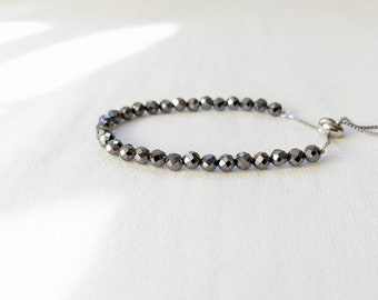 YUANWELLNESS: Handmade Terahertz stone beads bolo adjustable energy Bracelet, Energy Healing