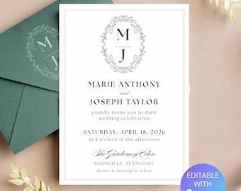 Victorian Wedding Invitation Template: Elegant Marie Collection (5x7, Digital Download)