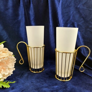 Vintage MCM Tumblers with Holders - Set of 2 Glasses with Metal Handles