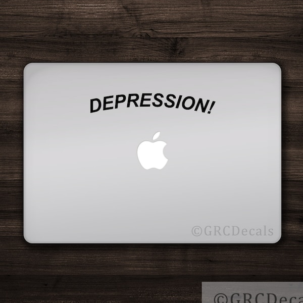 Depression! - Vinyl Decal Laptop Mac Apple Logo Sticker Macbook Decal Mental Health Sad Bumper Sticker Window Decals