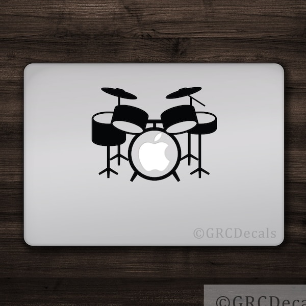 Drum Kit - Mac Apple Logo Cover Laptop Vinyl Decal Sticker Macbook Unique Music Cymbals Snare Drumsticks