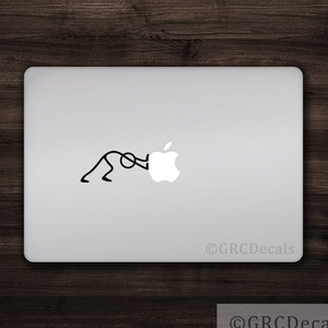 Stick Figure Pushing Decal Mac Apple Logo Cover Laptop Vinyl Decal Sticker Macbook Unique Cartoon Funny