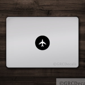Airplane Decal Mac Apple Logo Cover Laptop Vinyl Decal Sticker Macbook Unique Shape Circle Design Plane Pilot Aviator