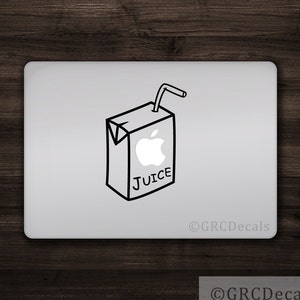 May include: A black and white illustration of a juice carton with a straw and an apple logo. The text "JUICE" is printed on the front of the carton.
