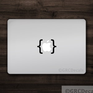 Dekal med hakparenteser för Mac Apple-logotypen, laptop, vinyldekal, Macbook, unik motor, interpunktion, grammatik