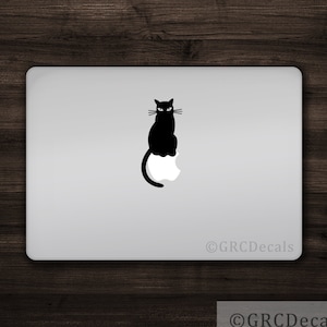 Cat Decal Mac Apple Logo Cover Laptop Vinyl Decal Sticker Macbook Unique Kitten Puppy Perch