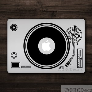 DJ Turntable - Mac Apple Logo Cover Laptop Vinyl Decal Sticker Macbook Decal Music Electronic Musician Record Player