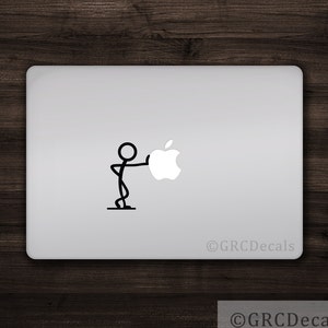 Stick Figure Leaning - Mac Apple Logo Cover Laptop Vinyl Decal Sticker Macbook Unique Cartoon Funny
