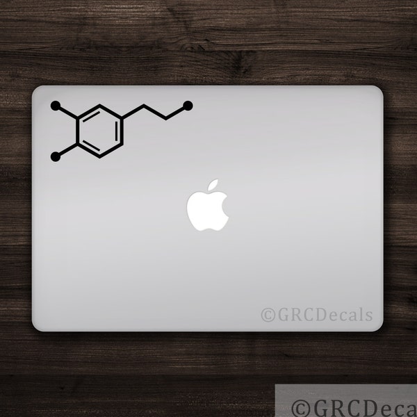 Dopamine Molecule - Vinyl Decal Sticker Macbook Mac Apple Laptop Atom Science Love Happiness Bumper Sticker Window Decal