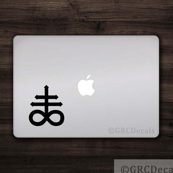 Leviathan Cross - Mac Apple Logo Cover Laptop Vinyl Sticker Macbook Decal Unique Angel God Satan Sulpher Alchemy Bumper Sticker Window Decal