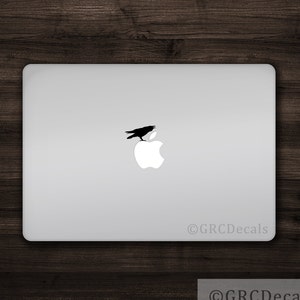 Raven Decal Mac Apple Logo Cover Laptop Vinyl Decal Sticker Macbook Decal Unique Animal Crow Decal Bird