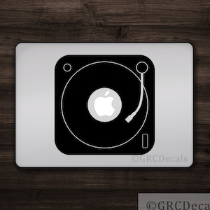 Record Player -- Mac Apple Logo Cover Laptop Vinyl Decal Sticker Macbook Decal Unique Cute Funny Music