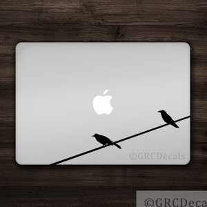 Birds on a Wire Decal Mac Apple Logo Cover Laptop Vinyl Decal Sticker Macbook Decal Unique Animal Crow Bird