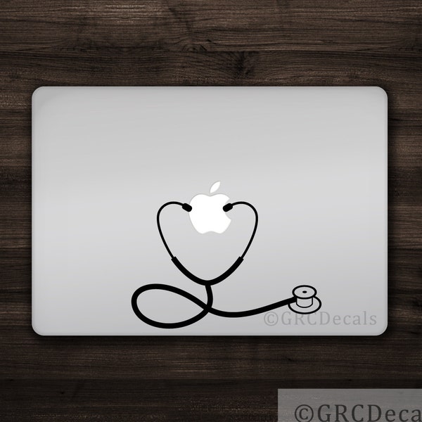 Stethoscope Heart - Mac Apple Logo Cover Laptop Vinyl Decal Sticker Macbook Decal Unique Certified Nurse Doctor Hospital Health
