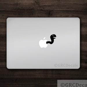 Apple Worm - Mac Apple Logo Cover Laptop Vinyl Decal Sticker Macbook Decal Unique Cute Animal