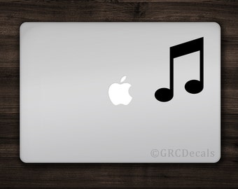 Music Note - Mac Apple Logo Cover Laptop Vinyl Decal Sticker Macbook Decal Unique Record Sound Bumper Stickers Tumbler Decals