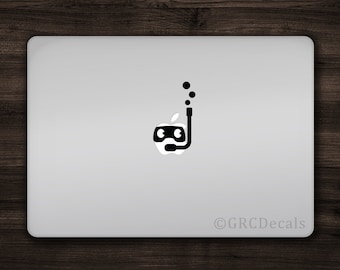 Snorkeler - Mac Apple Logo Cover Laptop Vinyl Decal Sticker Macbook Decal Unique Certified Swim Ocean Scuba Diver