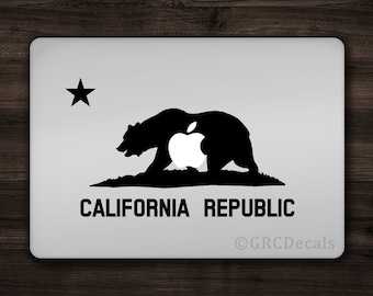 California Republic - Mac Apple Logo Cover Laptop Vinyl Decal Sticker Macbook Decal State Flag