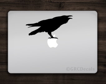 Raven Decal Mac Apple Logo Cover Laptop Vinyl Decal Sticker Macbook Decal Unique Animal Crow Bird