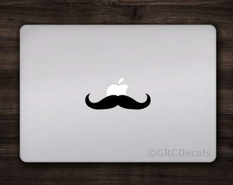 Mustache Mac Apple Logo Cover Laptop Vinyl Decal Sticker Macbook Unique Beard Hair Funny Face