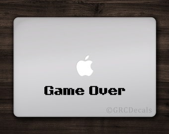 Game Over Decal Laptop Vinyl Decal Sticker Macbook Mac Apple Unique Video Game 8 Bit Text