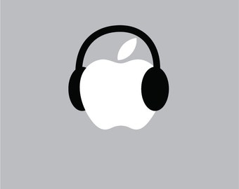 Apple Headphones - Mac Apple Logo Cover Laptop Vinyl Decal Sticker Macbook Unique Music